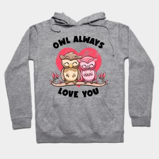 Owl Always Love You Adorable Owls Puns Couple Valentines Day Hoodie